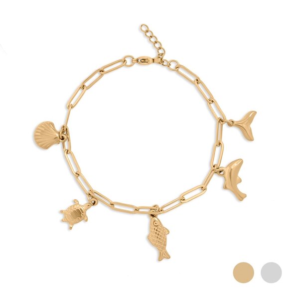 18K Gold PVD Stainless Steel Sea Charm Bracelet | Non-Tarnish Hypoallergenic - Picture 1 of 6